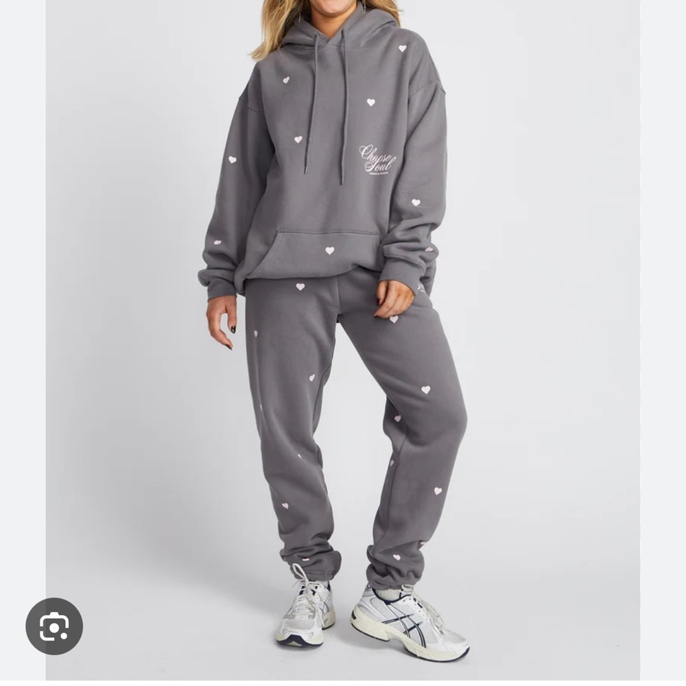 Gray Heart-Patterned Hoodie and Jogger Set